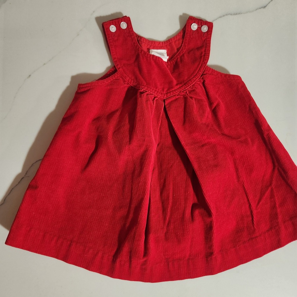 Vintage 80s Happy Kids Red Corduroy Pinafore Dress Size 2‎ Toddler Baby